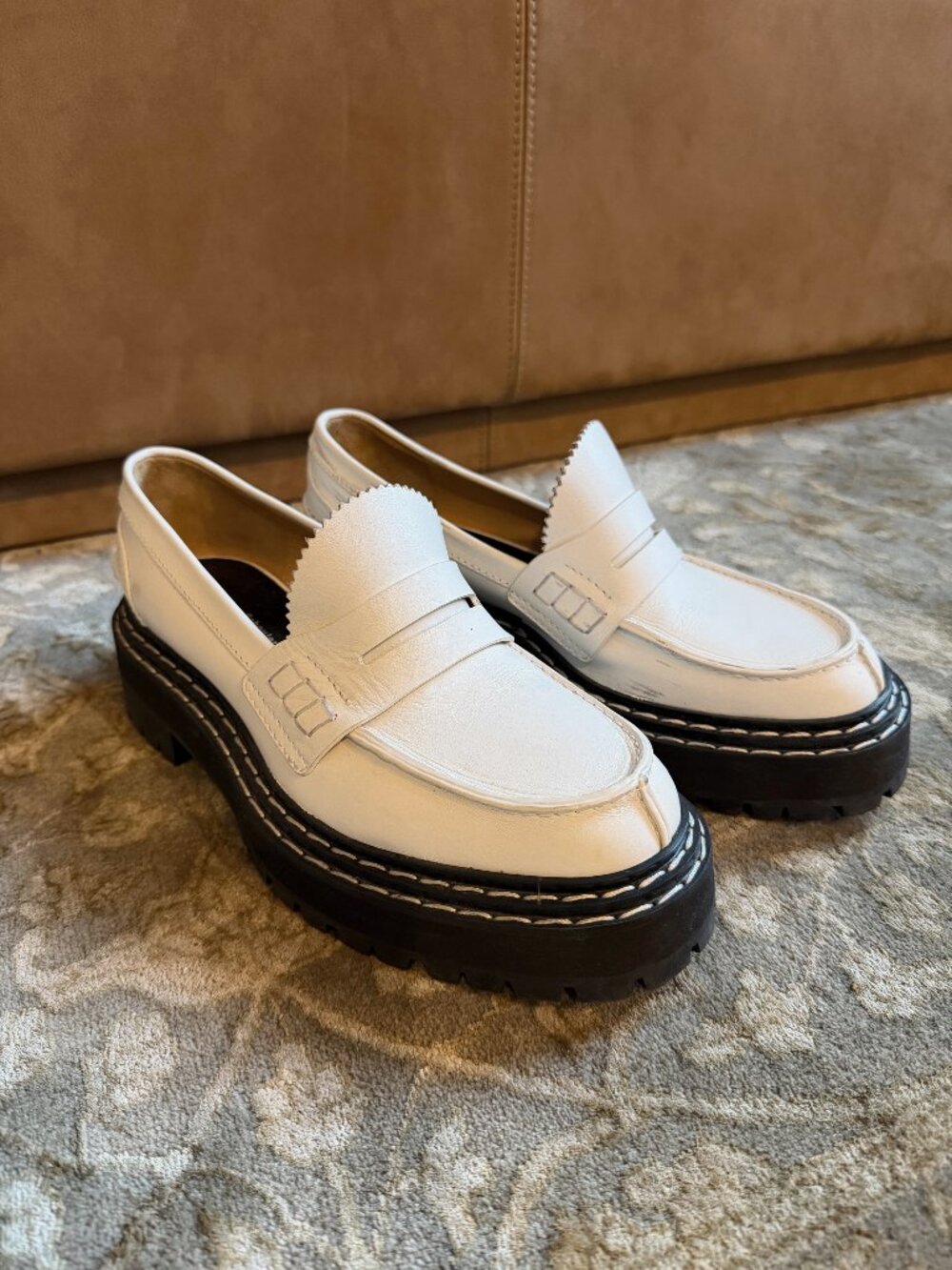 Proenza Schouler white leather lug sole loafers